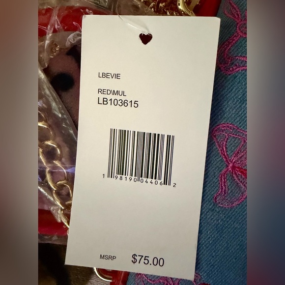 Luv Betsey by Betsey Johnson Denim Cherry Bow Crossbody / Handbag NWT - Picture 12 of 12